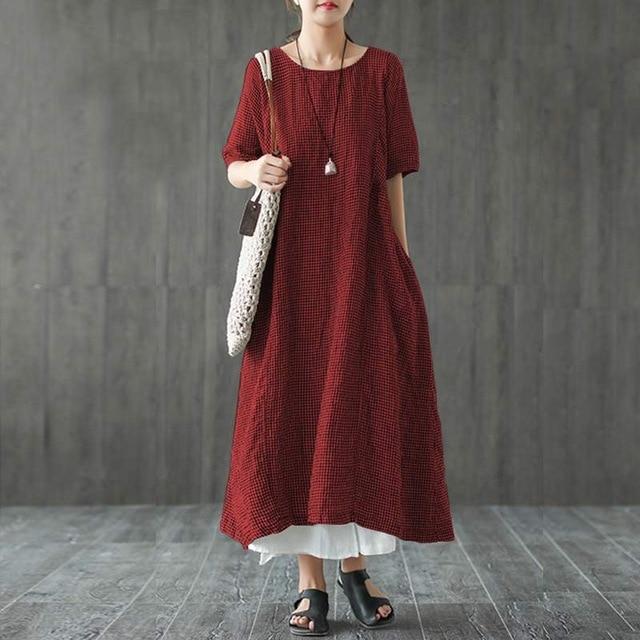 Φόρεμα Buddha Trends Red / S Pura Vida Casual καρό μίντι φόρεμα