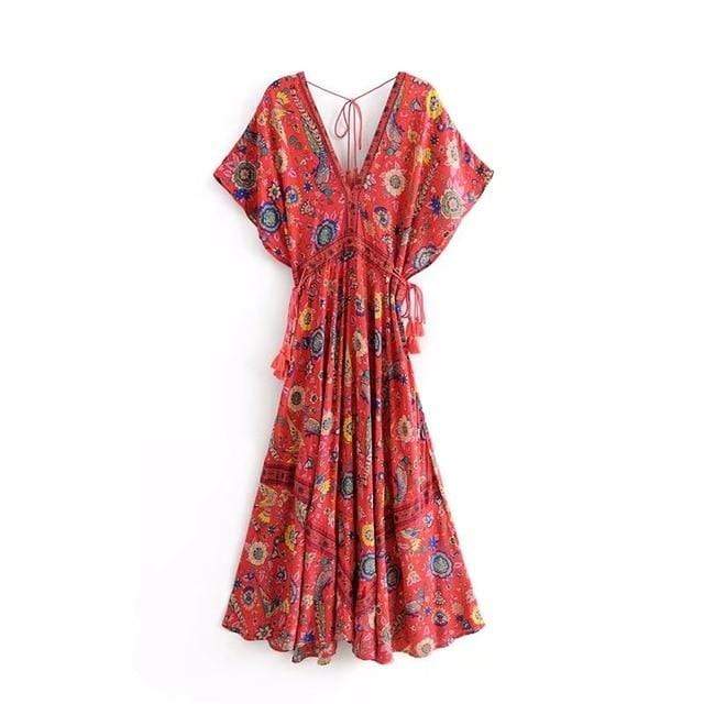Buddha Trends Dress red / S Starshine Floral Hippie Maxi Dress