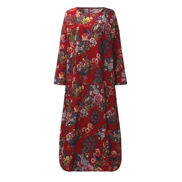 Buddha Trends Dress Robe longue Flower Power rouge / petite