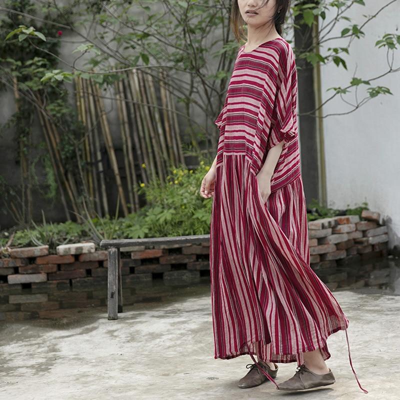 Φόρεμα Maxi Cotton Red Stripes | Λωτός