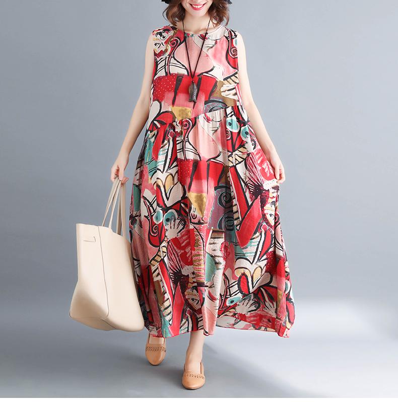 Buddha Trends Kleid Rot / XL Elegantes ärmelloses abstraktes Kleid