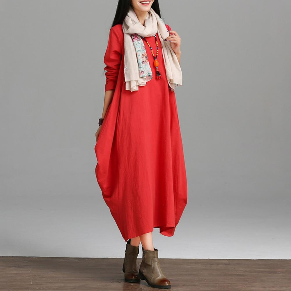 Buddha Trends Dress Red / XXL Asymmetrical Oversized Maxi Dress
