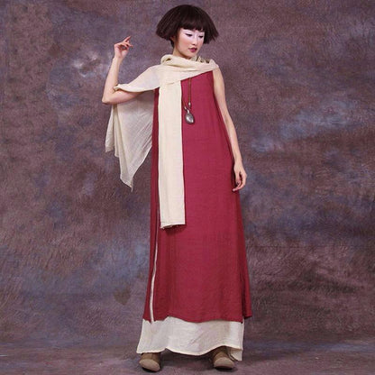 Buddha Trends Dress Merah / XXXL Boho Chic Maxi Dress dengan Syal