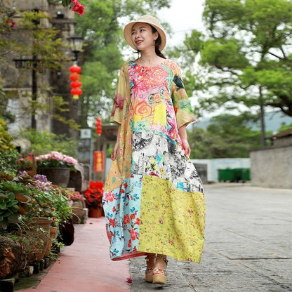 Buddha Trends Dress Rising Phoenix Abstract Patchwork Dress