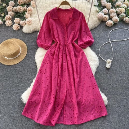 Φόρεμα Buddha Trends Rose Red / One Size Casual Chic Βαμβακερό φόρεμα πουά | Λωτός