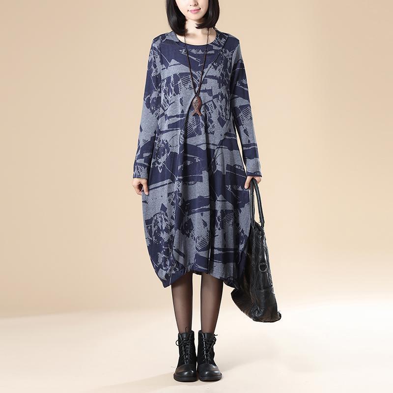 Φόρεμα Buddha Trends Royal Blue / XL Elena Casual Vintage Loose Plus Size Φόρεμα