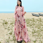 Buddha Trends Dress S Ligpienk Floral Chiffon Dress | Mandala