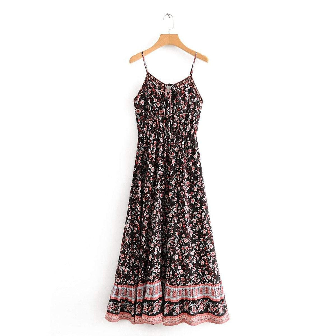 فستان سيرينيتي بطبعة زهور عصرية بوهو متوسط ​​الطول