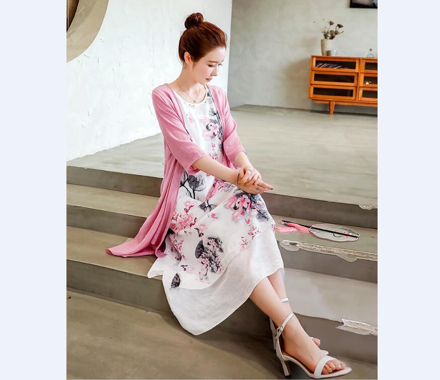 Buddha Trends Dress Short Sleeve Floral Dress + Cardigan