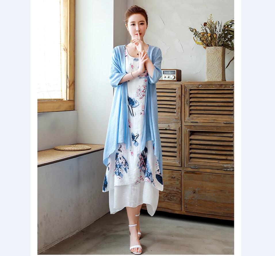Buddha Trends فستان قصير الأكمام فستان زهري + كارديجان