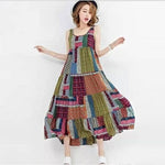 Mouwloze patchwork hippie jurk