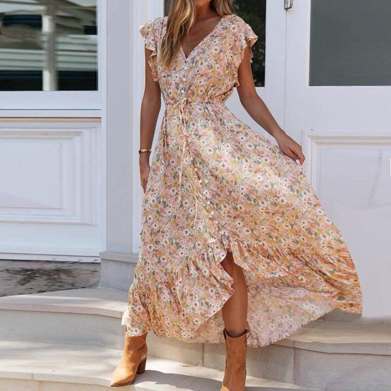 Buddha Trends Dress Jižní krása Květinové Gypsy Maxi šaty