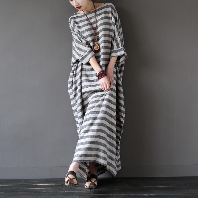 Buddha Trends Dress Striped Oversized Maxi Dress