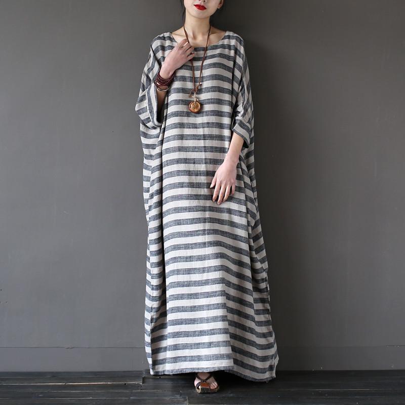 Buddha Trends Dress Robe longue surdimensionnée à rayures