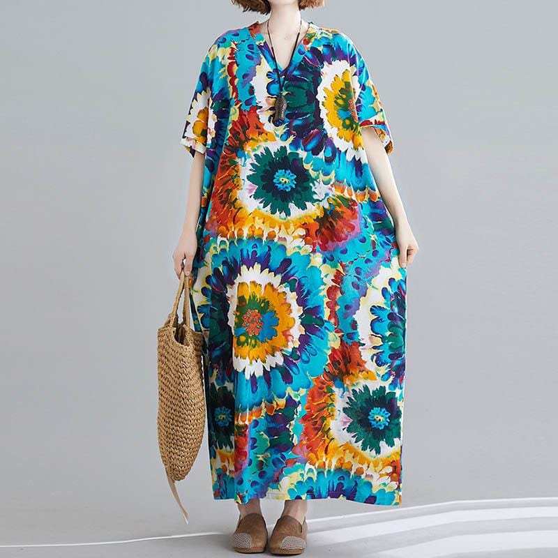Buddha Trends Kleid Tie-Dye-Print Hippie-Kleid in Übergröße