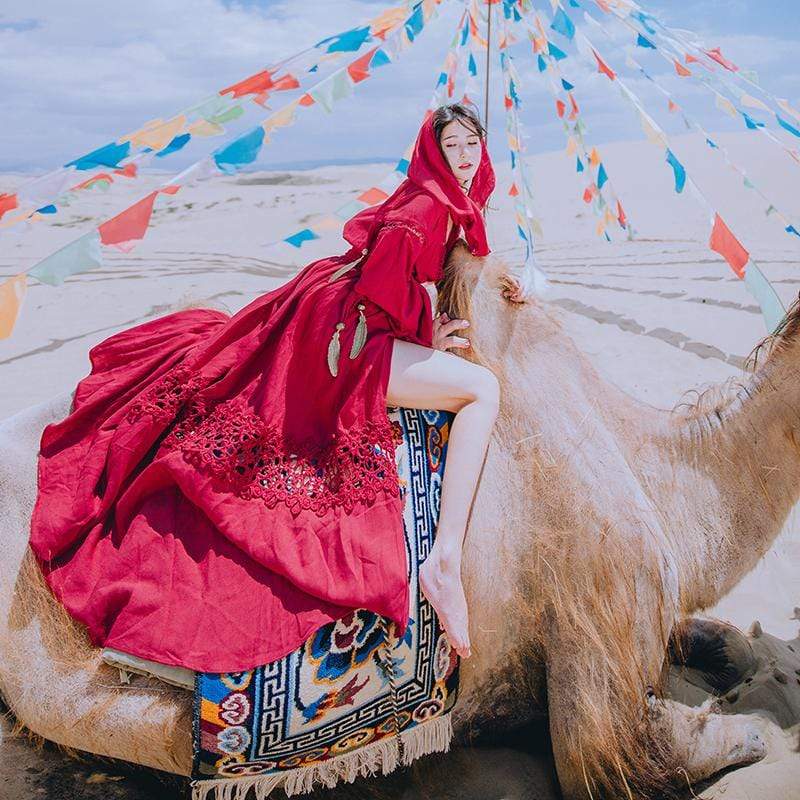 Vestido maxi rojo gitano vintage | Mandala