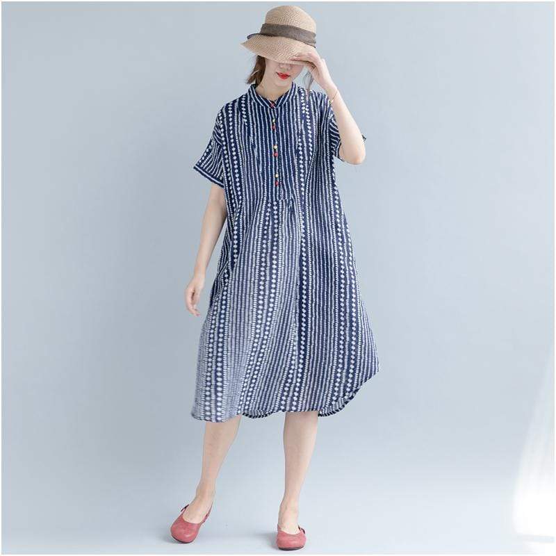 Stripe Floral Print Dress - Light Blue / White / Floral
