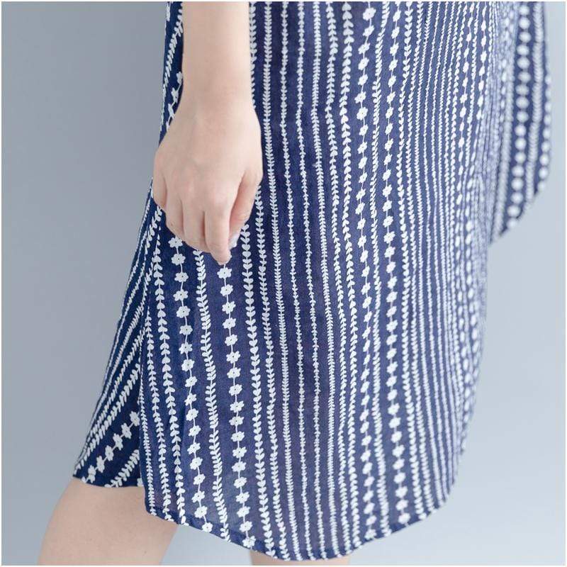 White &amp; Blue Floral Striped Shirt Dress