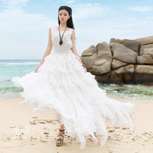 Белое струящееся богемное платье без рукавов с оборками | Мандала