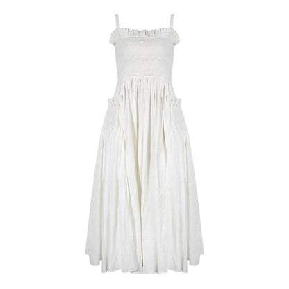 Buddha Trends Dress White / M Draped Pleated Maxi Dress | Millennials