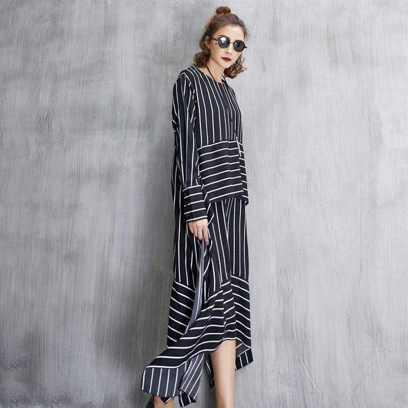 Black and White Striped Wrap Midi Dress | Millennials