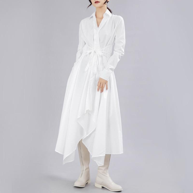 Buddha Trends Dress bílé / S Asymetrické košilové šaty s výstřihem do V | Mileniálové