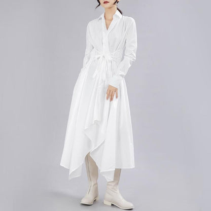 Buddha Trends vestido branco / S assimétrico vestido de camisa com decote em V | Millennials