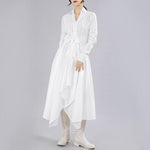 Buddha Trends Dress white / S Asymmetrical V Neck Shirt Dress | Millennials