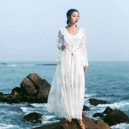 Buddha Trends Kleid Weiß / S Creme Böhmisches Spitzenhochzeitskleid | Mandala