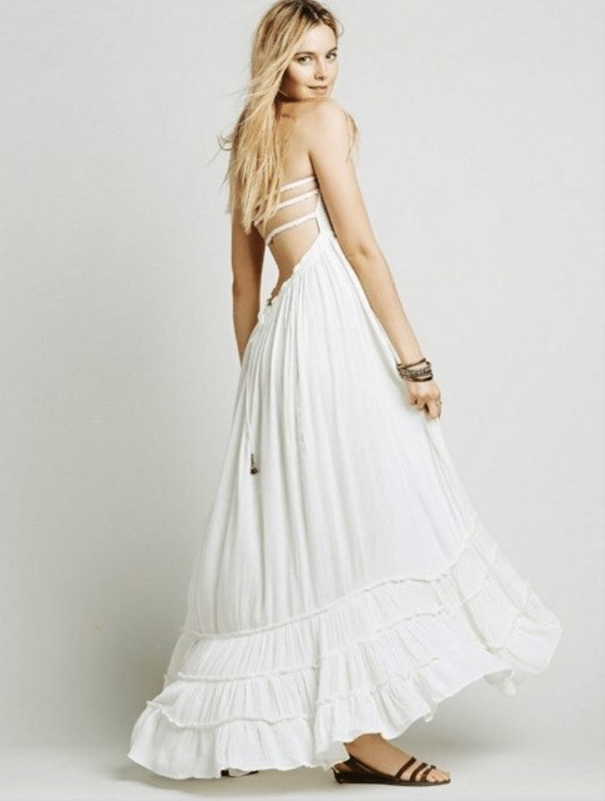 Buddha Trends Kleid Weiß / S Empire-Taille Modern Boho Flowy Sommerkleid