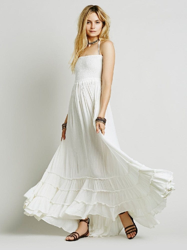 Buddha Trends Dress blanc / S Empire Waist Modern Boho Flowy Sundress