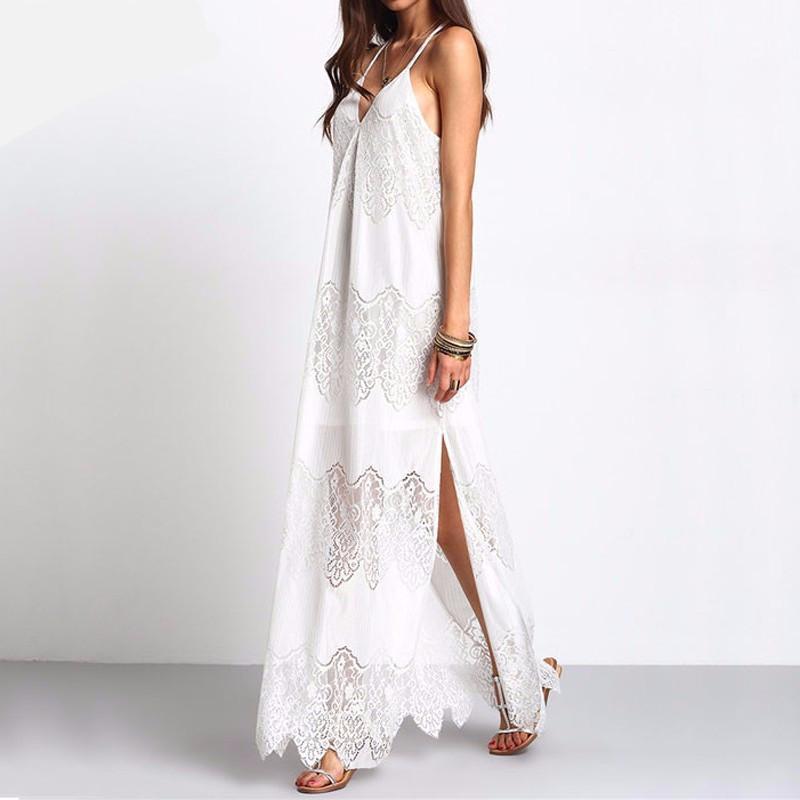 Vestido Tendências Buda Branco / S Plus Size Longo Maxi Bohemian Dresses