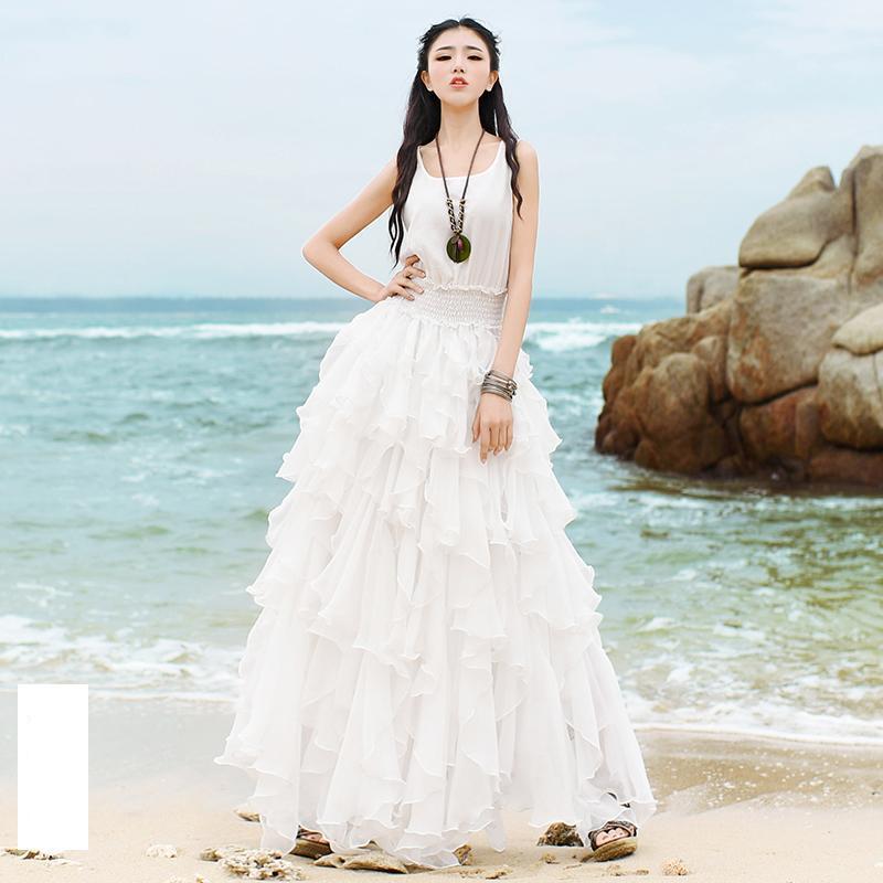 Λευκό Flowy Ruffled Bohemian Φόρεμα | Μάνταλα