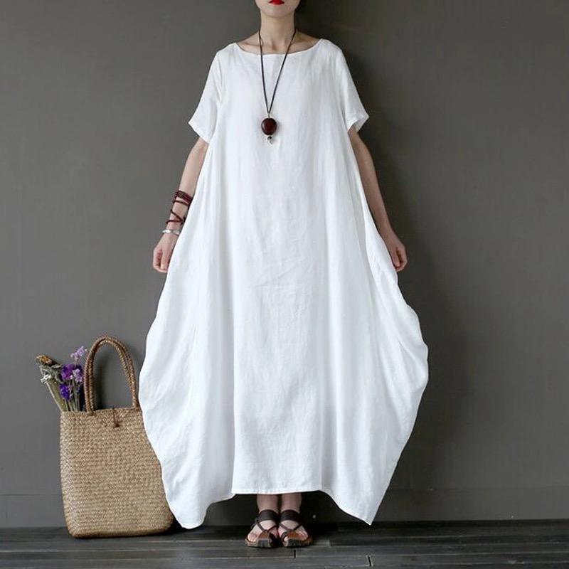 Buddha Trends Dress White / XL Delilah Oversized Short Sleeves Maxi Dress