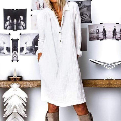 Φόρεμα Buddha Trends Λευκό / XL Μοντέρνο φόρεμα πουκάμισου Boho Plus Size