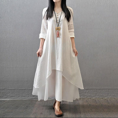 فستان بوذا تريندز أبيض / فستان إيرين بطبقتين غير متماثل XXXL