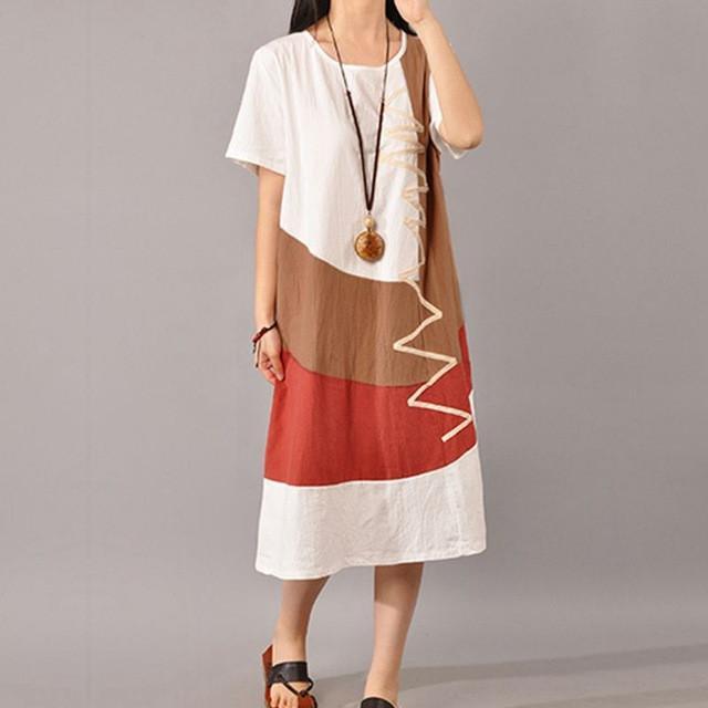Budda Trends Sukienka Biała / XXXL Geometryczna Vintage Sukienka Plus Size