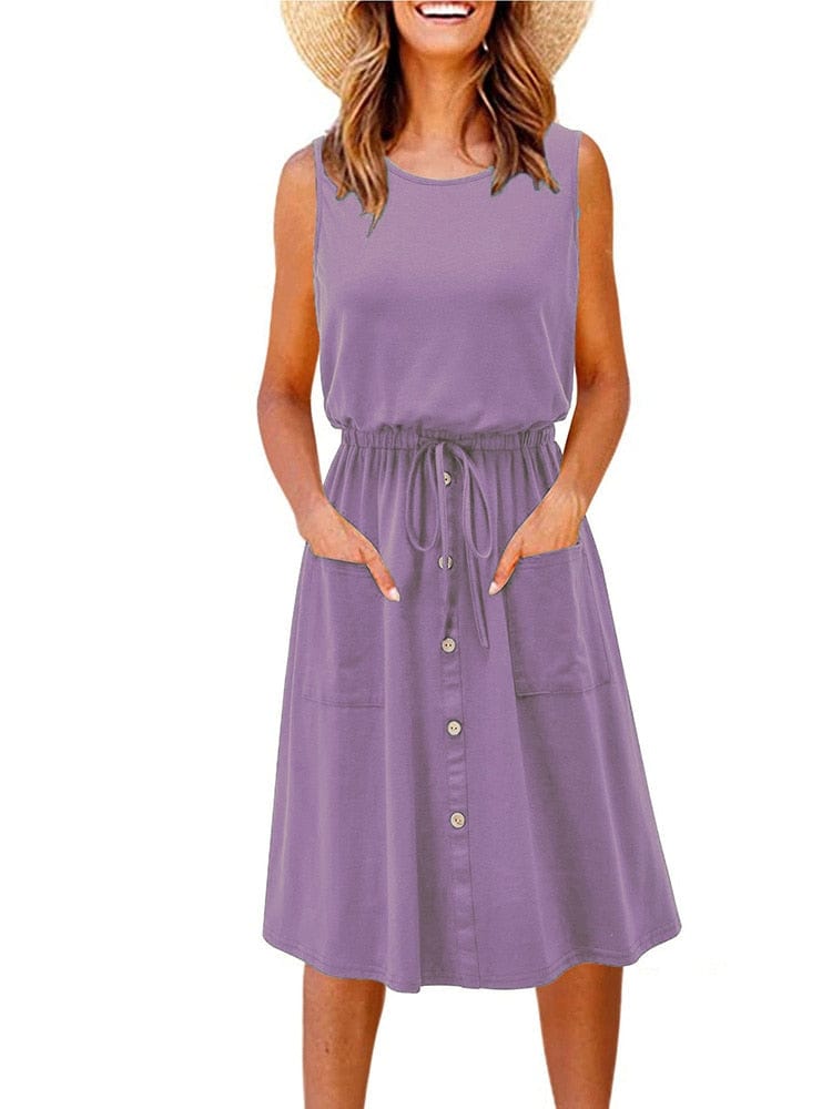 Buddha Trends Dress Xinaa Lace-up Mid Dress With Pockets