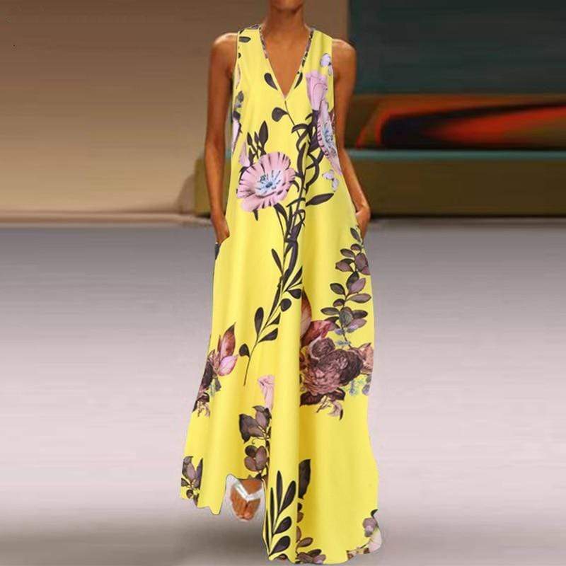 Buddha Trends Dress Yellow / S Venus Moderní Boho květinové šaty