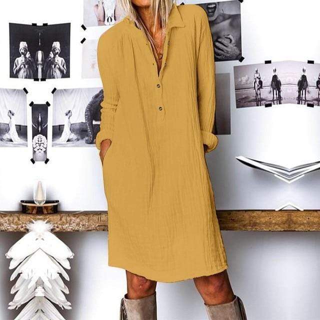 فستان بوذا تريندز أصفر / XL فستان بوهو عصري مقاس كبير