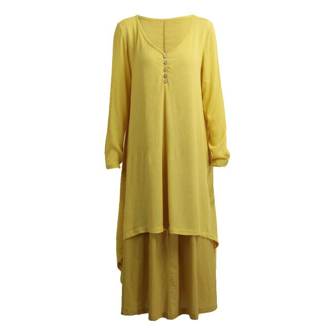 Φόρεμα Buddha Trends Κίτρινο / XXXL Ασύμμετρο Φόρεμα Διπλής Επίστρωσης