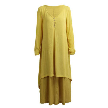 فستان بوذا تريندز أصفر / فستان إيرين بطبقة مزدوجة غير متماثل XXXL