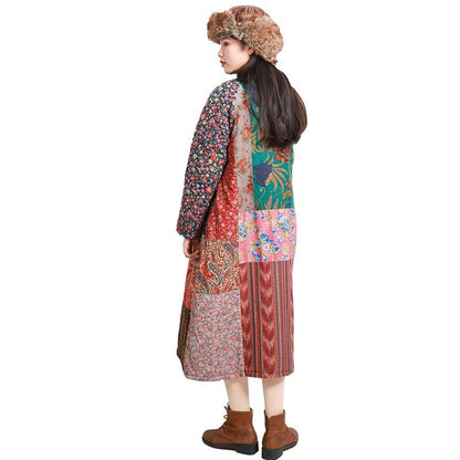 Buddha Trends Dresses Multi-Blue / One Size Random Patchwork Quilted Hippie Coat