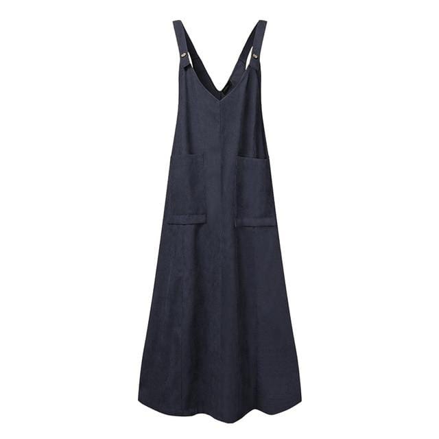 Buddha Trends Dresses Navy / 5XL Back For More Corduroy Overall Dress