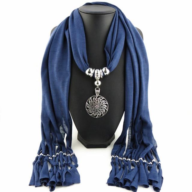 Buddha Trends Dusty Blue Hollow Circle Flower Purple Scarf Necklace