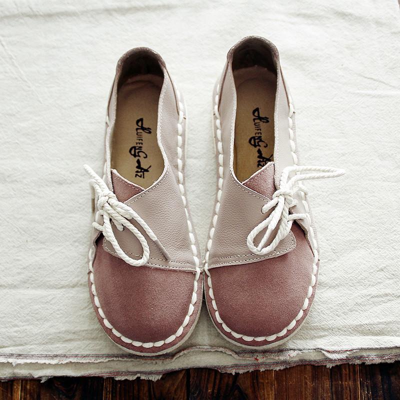 Buddha Trends Dusty Pink / 4.5 Echtes Leder Handmade Round Toe Flats