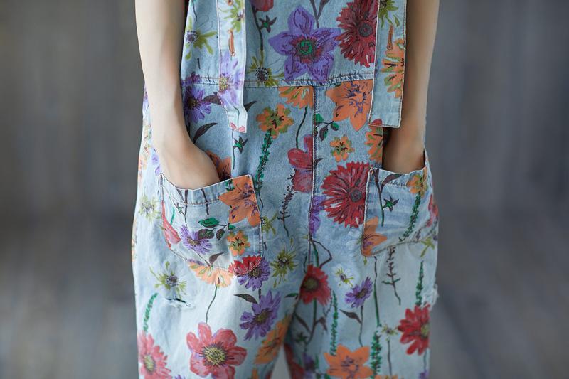 Buddha Trends Floral Denim Overall