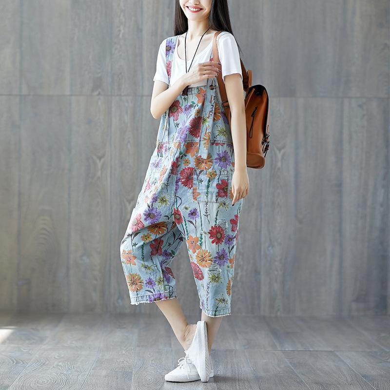 Buddha Trends Floral Denim Overall