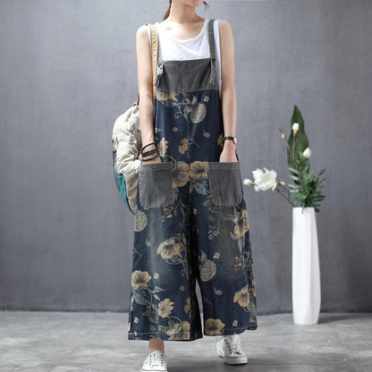 Buddha Trends Blommig Denim Overall Bred Ben Lös Blommig Overall