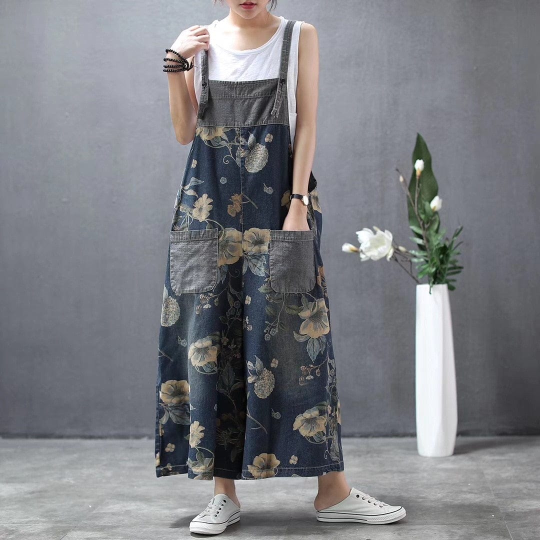 Buddha Trends Blommig Denim Overall Bred Ben Lös Blommig Overall